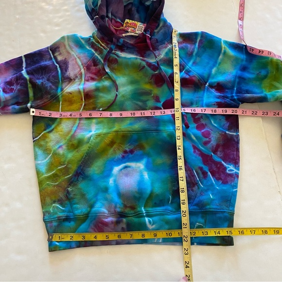 Reformation Geode Tie Dye Hoodie Sweatshirt Pullover Womens XS Pocket Turquoise - Picture 10 of 11